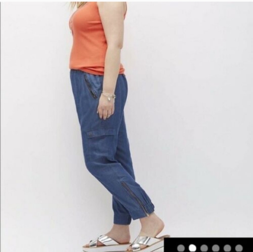 Lane Bryant Chambray Blue Ankle Zip Cargo Joggers Pants